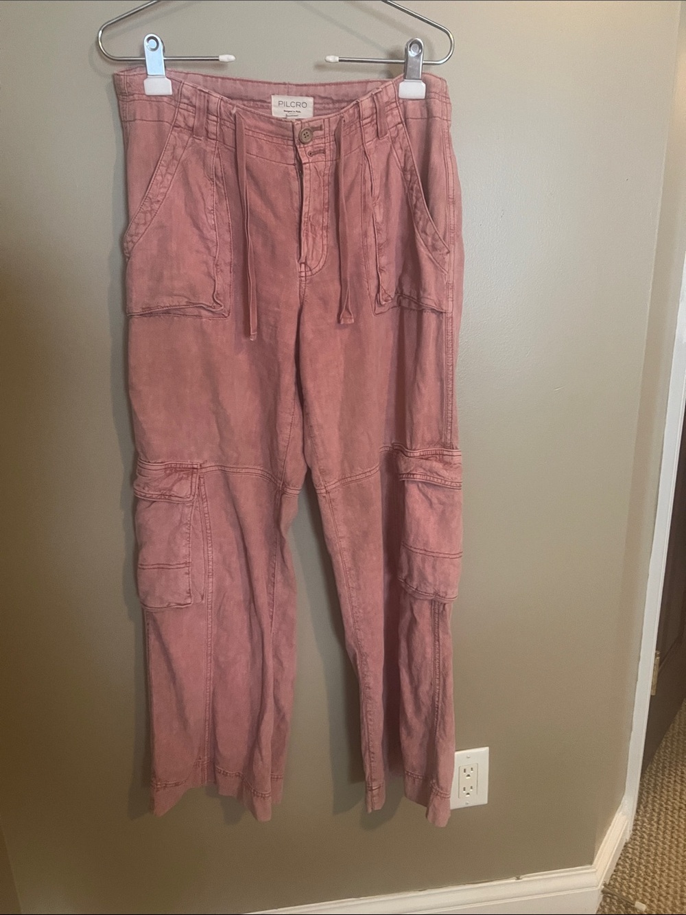 Pilcro/Anthropologie linen blend Rose Pink Denim Pants with - Picture 3 of 13